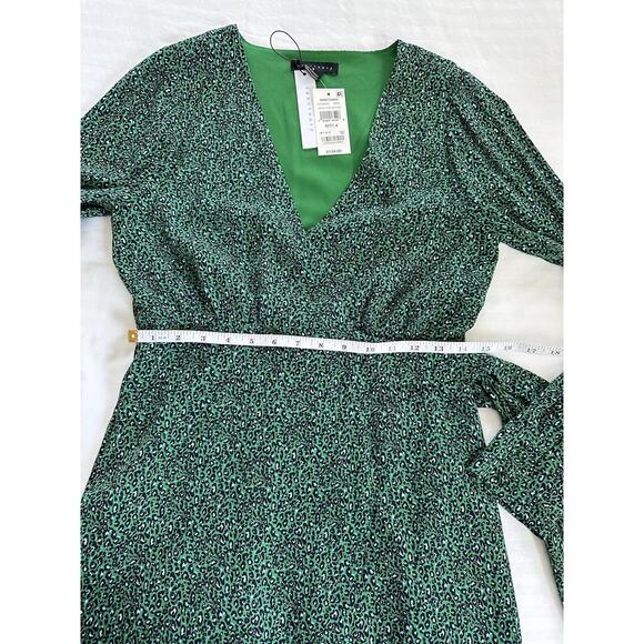 Sanctuary Micro Leopard Printed Wrap Mini Green Dress Party Cocktail NWT Size 4 - Picture 8 of 12